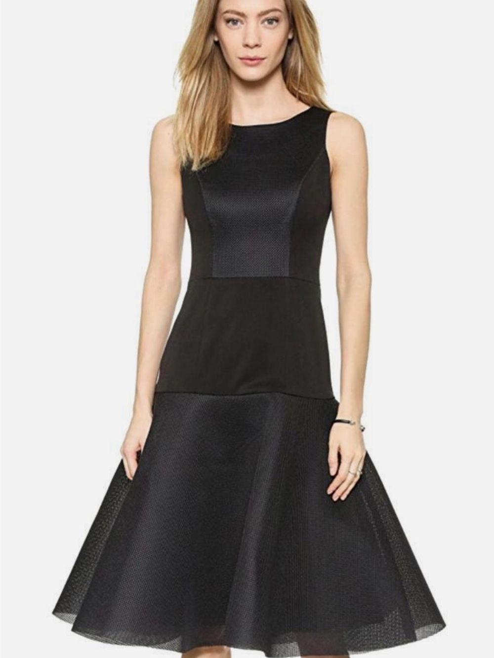NWOT Black Halo Sleeveless Mesh Hem Fit-and-Flare Midi Dress